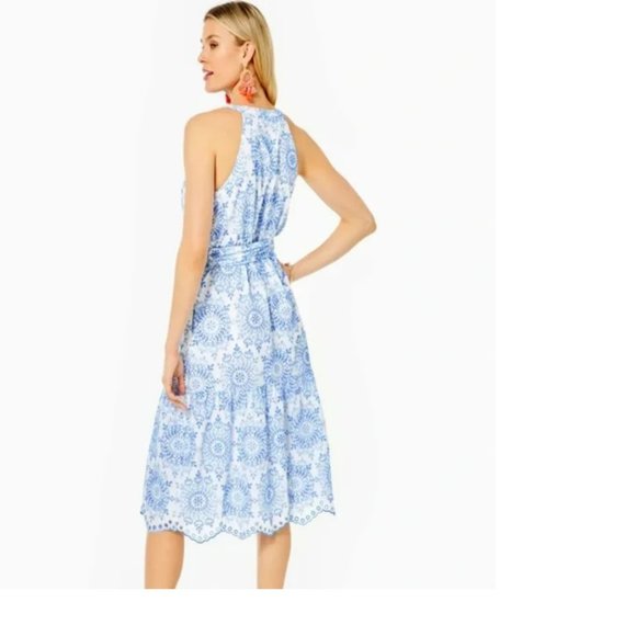 NWT Lilly Pulitzer Kiri Midi Blue Embroidered Eyelet dress size Large - Picture 3 of 3